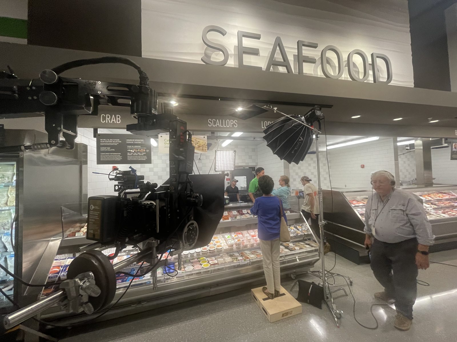 Commercial shoot with camera-mounted teleprompter